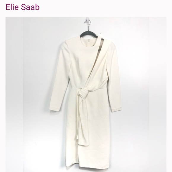 Elie Saab Cutout Draped Cady Midi Dress In White Sz 34 - Picture 1 of 2